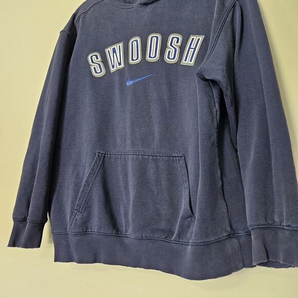 Vtg Nike Silver Grey Tag Center Swoosh Spellout Hoodie Kids XL Women XS Blue Y2K - Picture 3 of 9